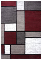 Modern Box Red Gray White Area Rug