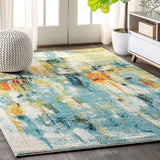 Contemporary POP Modern Abstract Waterfall Blue/Cream Area Rug