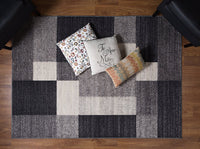 Box Pattern Gray/Grey Area Rug Non-Slip Non Skid
