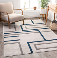 Good Vibes Fiona blue Modern Geometric Lines3D Texture Area Rug