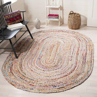 Handmade Boho Braided Jute Cotton Area Rug, Beige / Multi