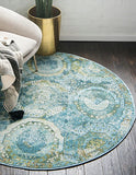 Baracoa Collection Bright Tones Vintage Traditional Light Blue Area Rug