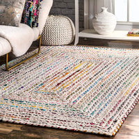 Hand Braided Ivory Multi-color Soft Area Rugs