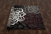 Floral Gray/Grey Red White Area Rug