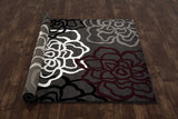 Floral Gray/Grey Red White Area Rug