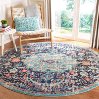 Madison Collection Boho Chic Medallion Distress Area Rug Black / Teal