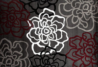 Floral Gray/Grey Red White Area Rug