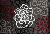Floral Gray/Grey Red White Area Rug