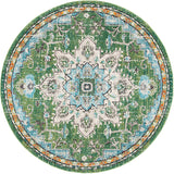 Boho Chic Medallion Distressed Soft Area Rug, Green / Turquoise