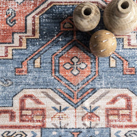 Marli Machine Washable Faded Medallion Area Rug, Rust