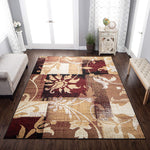 Geometric Patchwork Distressed Burgundy Soft Area Rug - Multiple Sizes Available