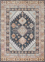 Vera Vintage Blue Tribal Diamond Medallion Pattern Area Rug