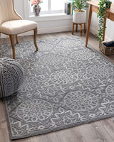 Talson Grey Geometric Tilework Pattern Area Rug