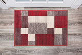 Box Pattern Red Gray Area Rug Non-Slip Non Skid