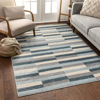 Well Woven Bryson Stripes Geometric Blocks Blue & Grey Area Rug