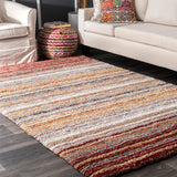 Handmade Striped Multi-Color Plush Shag Area Rugs