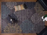 Gray Floral Area Rug Non-Slip/ No Skid