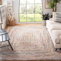 Handmade Boho Braided Jute Cotton Area Rug, Beige / Multi