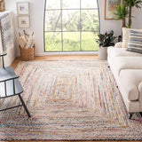 Handmade Boho Braided Jute Cotton Area Rug, Beige / Multi