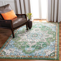 Boho Chic Medallion Distressed Soft Area Rug, Green / Turquoise