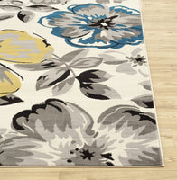 Floral Gray/Grey Yellow Blue Area Rug