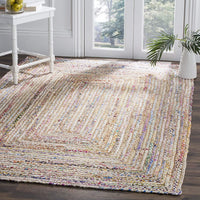 Handmade Boho Braided Jute Cotton Area Rug, Beige / Multi
