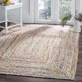 Handmade Boho Braided Jute Cotton Area Rug, Beige / Multi