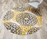 Floral Gray/Grey Yellow Area Rug