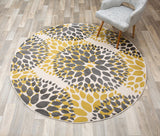 Floral Gray/Grey Yellow Area Rug