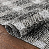Freja Dark Grey Indoor/Outdoor Flat-Weave Pile Buffalo Check Pattern Runner Rug