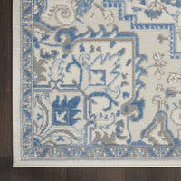 Vintage Ivory Blue Damask Floral Soft Area Rug