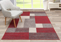 Box Pattern Red Gray Area Rug Non-Slip Non Skid