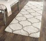 Moroccan Pattern Ivory Grey Plush Shag Area Rug