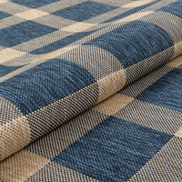 Freja Blue & Beige Indoor/Outdoor Flat Weave Pile Buffalo Check Pattern Area Rug