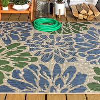 Zinnia Modern Floral Weave Indoor/Outdoor Area Rug Navy/Green