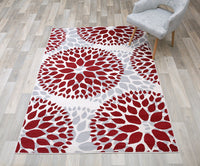 Floral Gray/Grey Red Area Rug