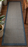 Medusa Odin Solid & Striped Border Indoor/Outdoor Blue Flatweave Area Rug