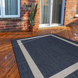 Modern Area Rugs for Indoor/ Outdoor Bordered - Blue / White