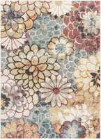 Leeza Modern Multi Blue Floral Geometric Pattern Area Rug