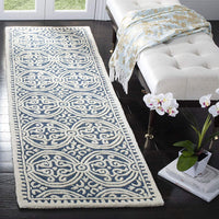 Handcrafted Geometric Navy Blue Ivory Premium Wool Soft Area Rug