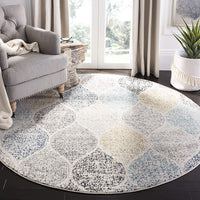 Geometric Trellis Distressed Ivory/blue  Soft Area Rug