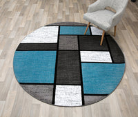 Box Pattern Gray/Grey Blue White Area Rug