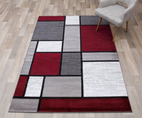 Modern Box Red Gray White Area Rug