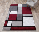 Modern Box Red Gray White Area Rug