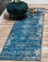 Vintage Distressed Bordered Blue Area Rugs