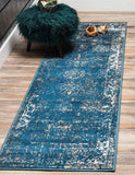 Vintage Distressed Bordered Blue Area Rugs