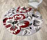 Gray/Grey Red White Floral Area Rugs