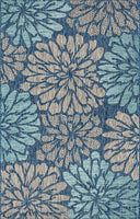 Zinnia Modern Floral Textured Weave Indoor/Outdoor Area Rug Navy/Aqua