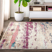 Contemporary Modern Abstract Brushstroke Cream/Pink Rug