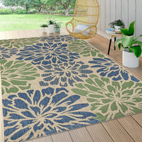 Zinnia Modern Floral Textured Weave Indoor/Outdoor Area Rug Navy/Aqua
